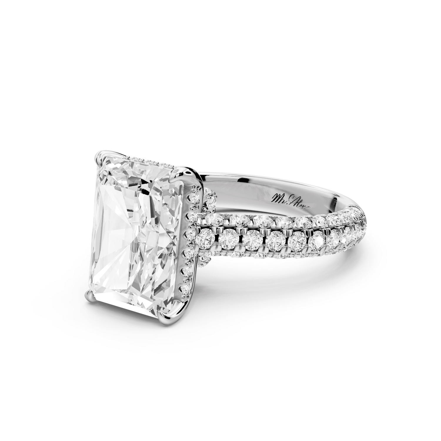 Amoria - 5ct 14k white gold radiant Diamond Engagement Ring with Pavé Band & Hidden Halo - Mr. Alex Jewelry