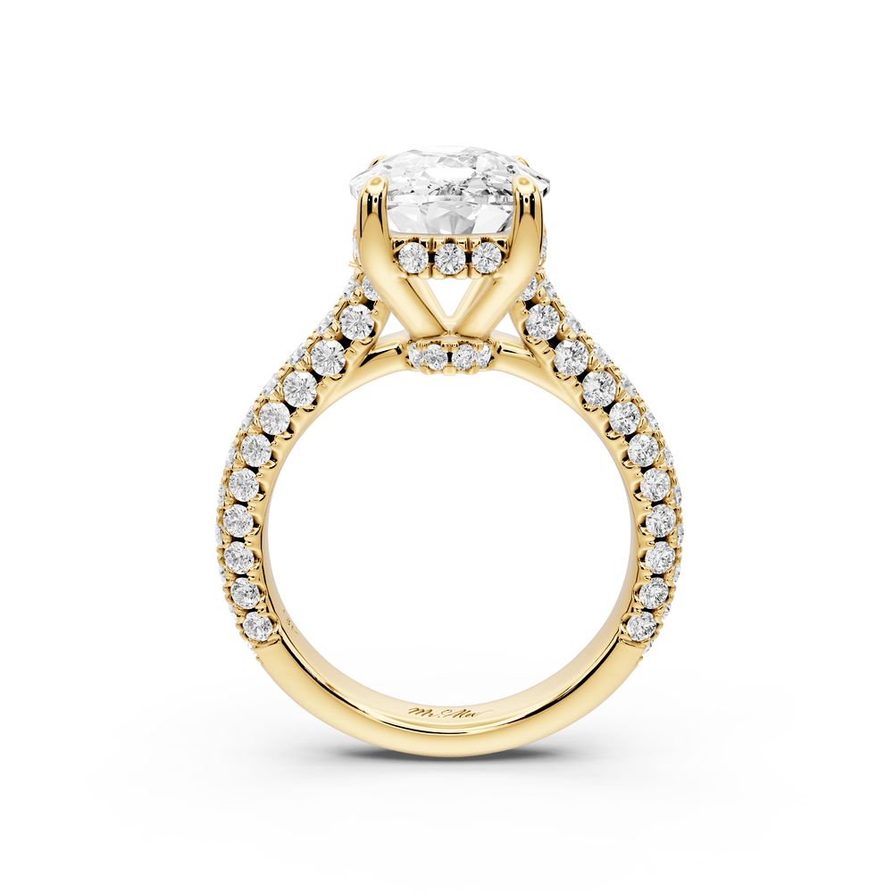 Amoria - 5ct 14k yellow gold ecushion Diamond Engagement Ring with Pavé Band & Hidden Halo - Mr. Alex Jewelry