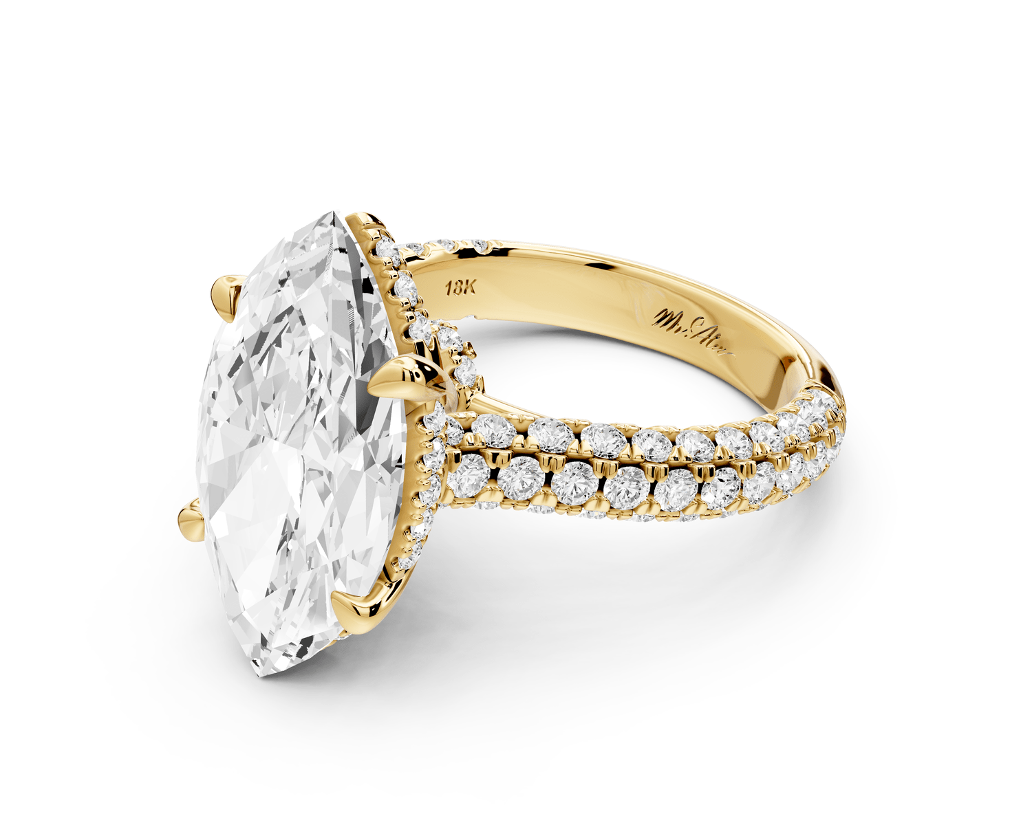 Amoria - 5ct 14k yellow gold marquise Diamond Engagement Ring with Pavé Band & Hidden Halo - Mr. Alex Jewelry