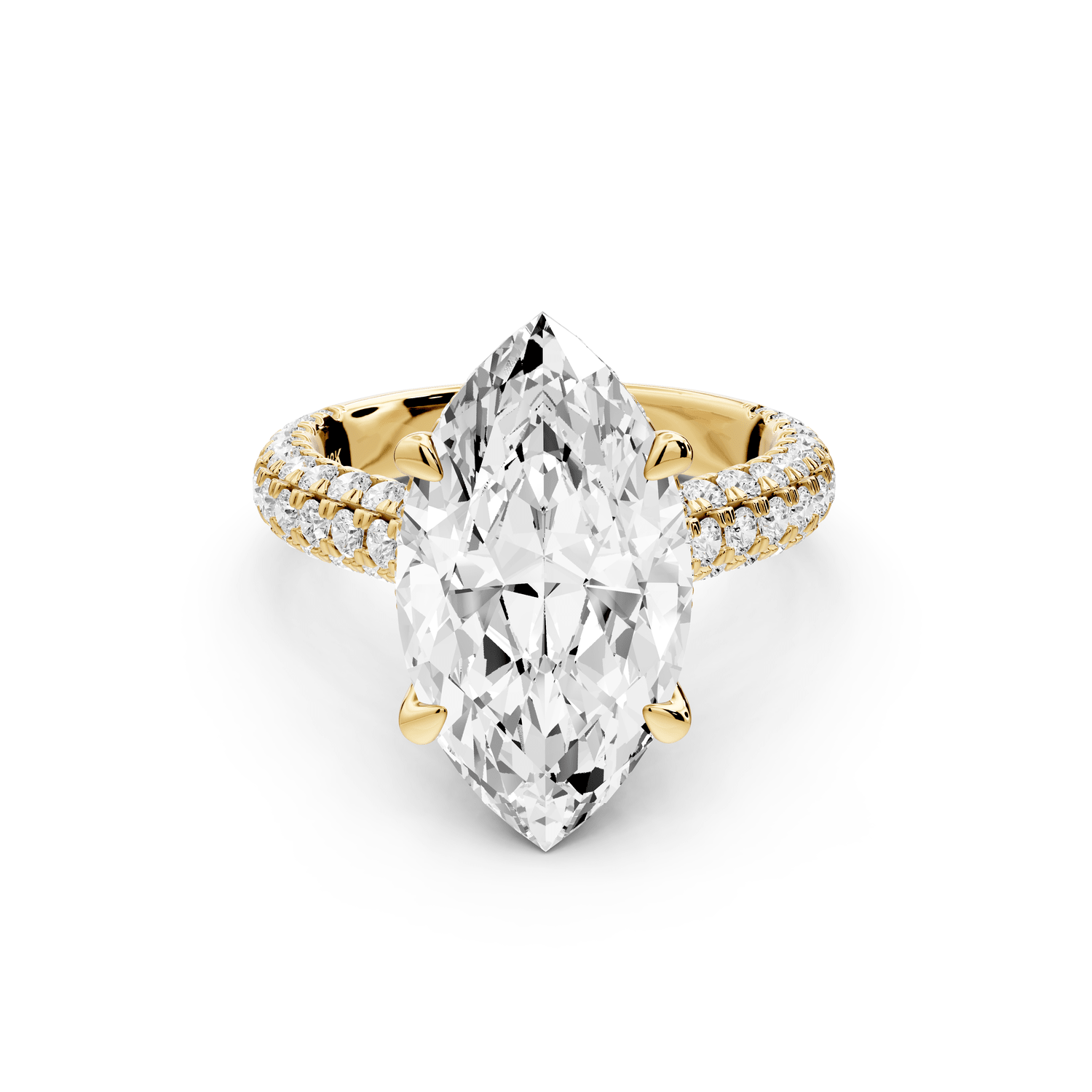 Amoria - 5ct 14k yellow gold marquise Diamond Engagement Ring with Pavé Band & Hidden Halo - Mr. Alex Jewelry