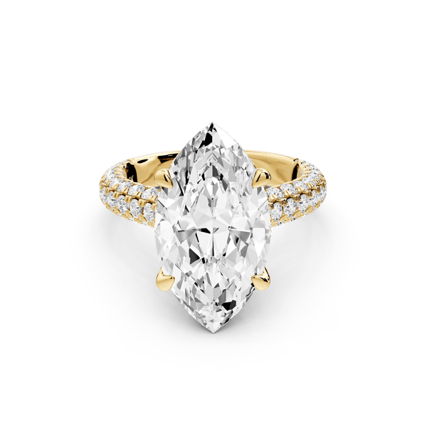 Amoria - 5ct 14k yellow gold marquise Diamond Engagement Ring with Pavé Band & Hidden Halo - Mr. Alex Jewelry