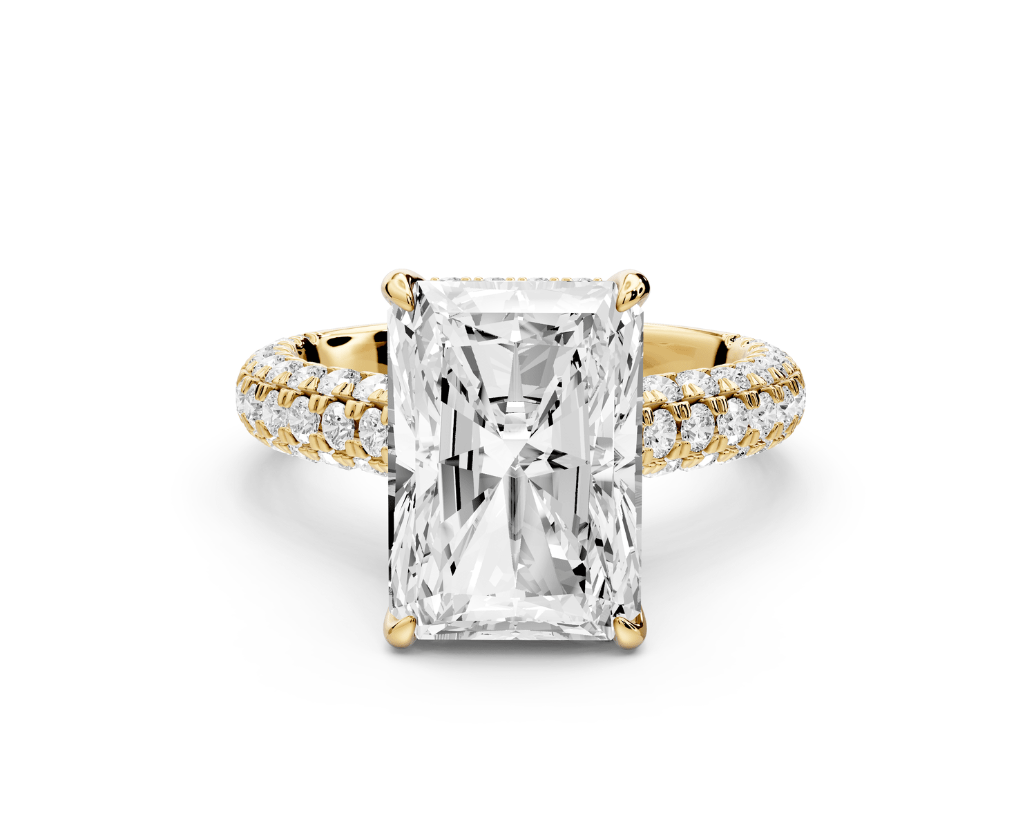 Amoria - 5ct 14k yellow gold radiant Diamond Engagement Ring with Pavé Band & Hidden Halo - Mr. Alex Jewelry