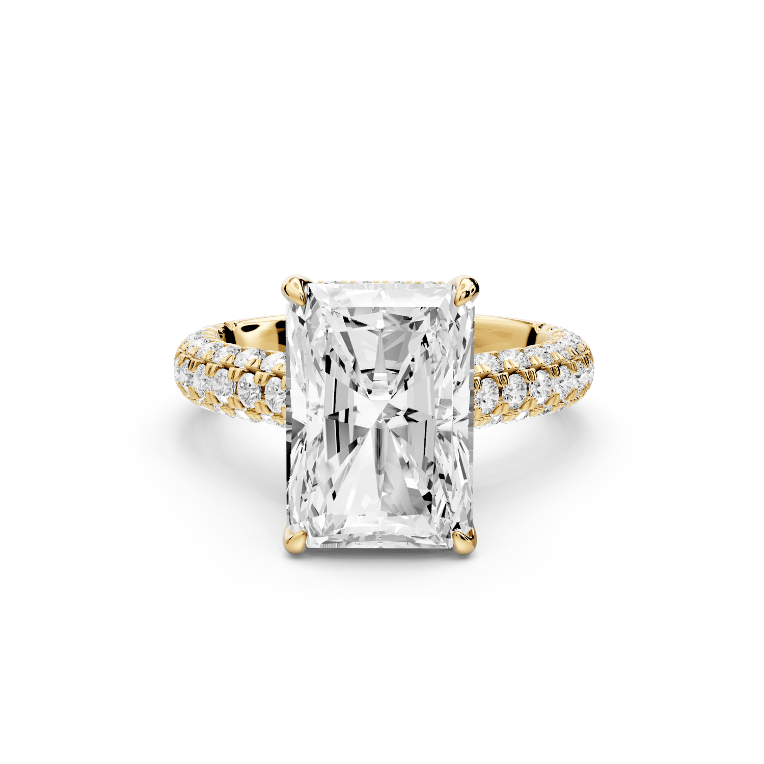 Amoria - 5ct 14k yellow gold radiant Diamond Engagement Ring with Pavé Band & Hidden Halo - Mr. Alex Jewelry