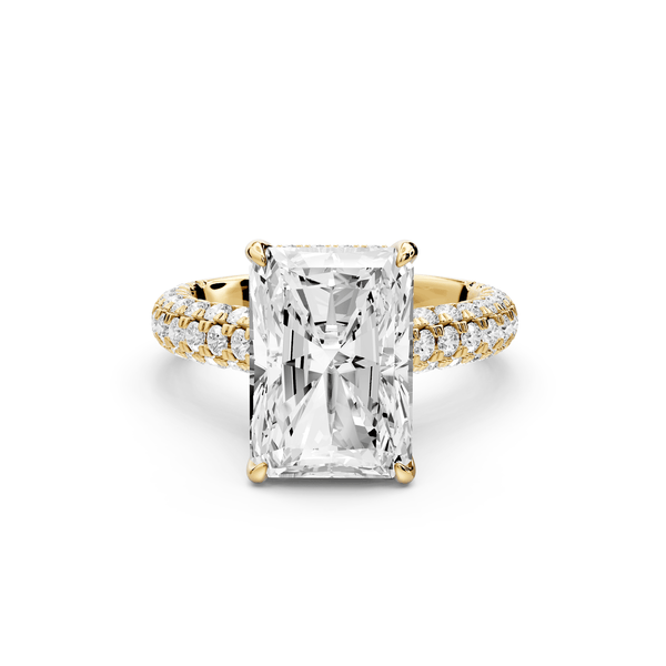 Amoria - 5ct 14k yellow gold radiant Diamond Engagement Ring with Pavé Band & Hidden Halo - Mr. Alex Jewelry