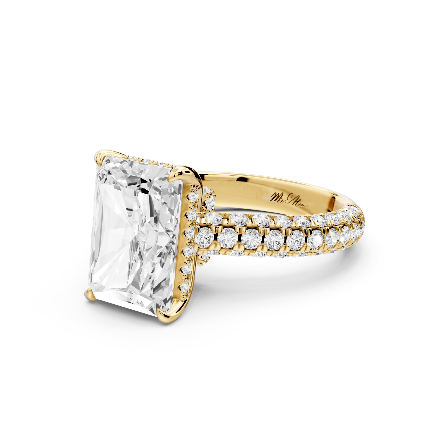 Amoria - 5ct 14k yellow gold radiant Diamond Engagement Ring with Pavé Band & Hidden Halo - Mr. Alex Jewelry