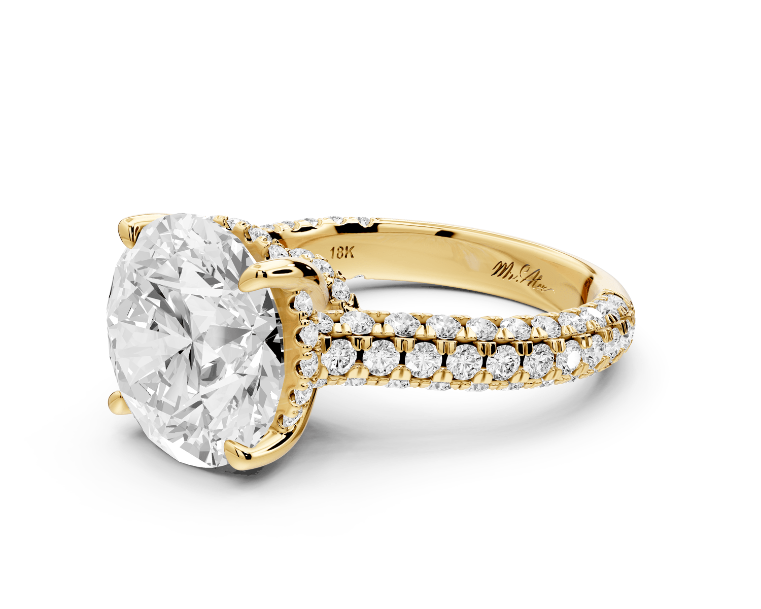 Amoria - 5ct 14k yellow gold round Diamond Engagement Ring with Pavé Band & Hidden Halo - Mr. Alex Jewelry