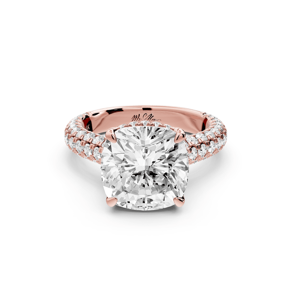 Amoria - 5ct 18k rose gold cushion Diamond Engagement Ring with Pavé Band & Hidden Halo - Mr. Alex Jewelry