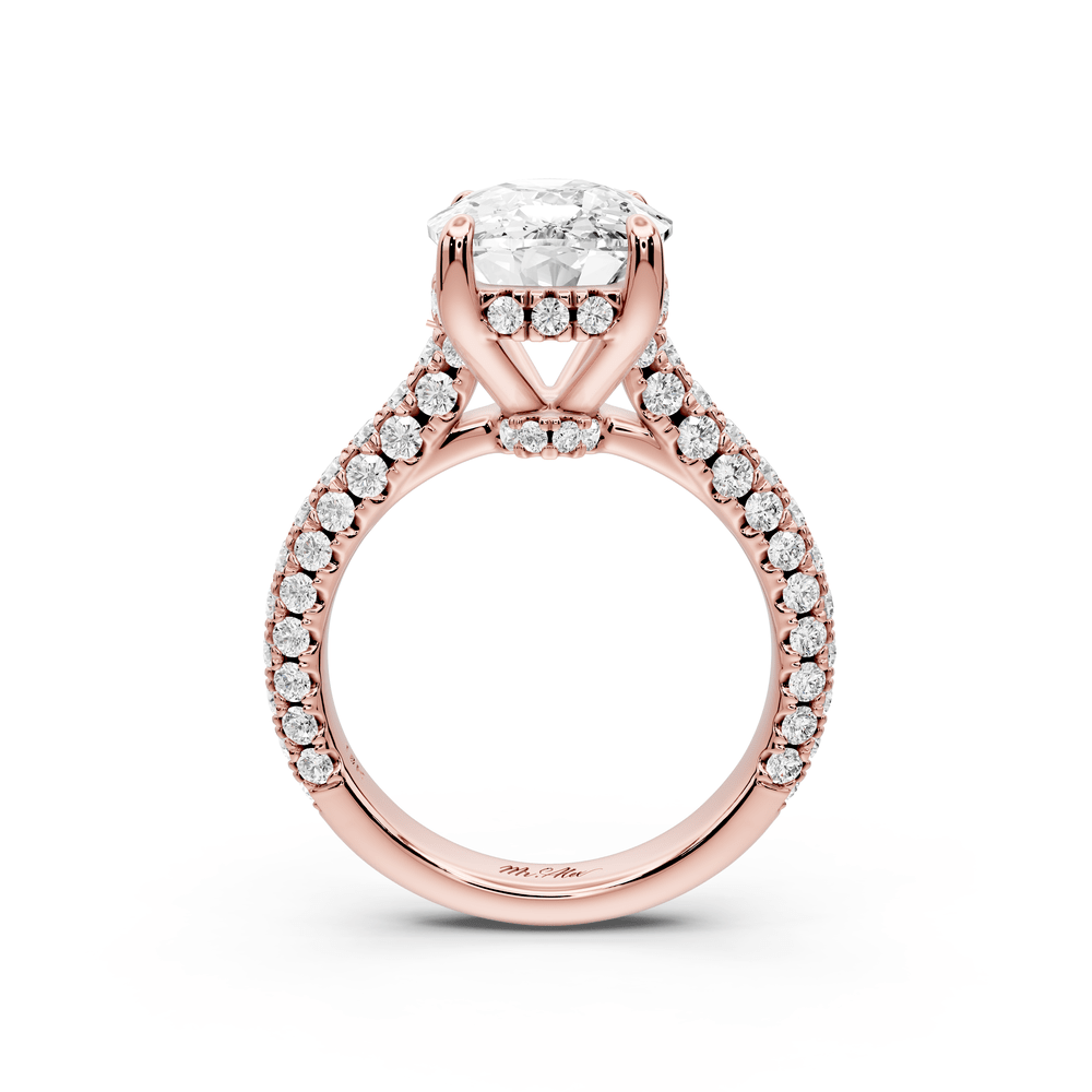 Amoria - 5ct 18k rose gold ecushion Diamond Engagement Ring with Pavé Band & Hidden Halo - Mr. Alex Jewelry
