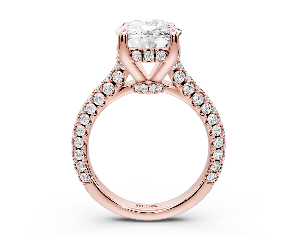 Amoria - 5ct 18k rose gold ecushion Diamond Engagement Ring with Pavé Band & Hidden Halo - Mr. Alex Jewelry