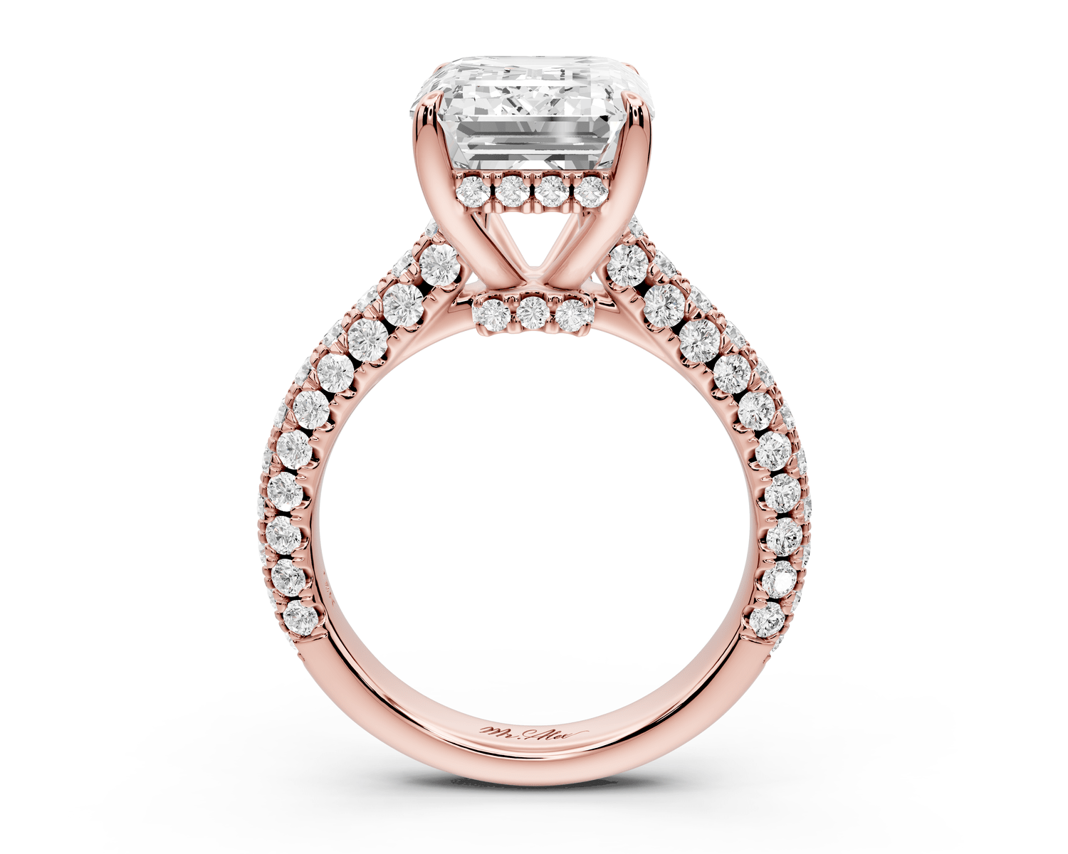 Amoria - 5ct 18k rose gold emerald Diamond Engagement Ring with Pavé Band & Hidden Halo - Mr. Alex Jewelry