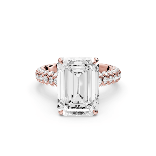 Amoria - 5ct 18k rose gold emerald Diamond Engagement Ring with Pavé Band & Hidden Halo - Mr. Alex Jewelry
