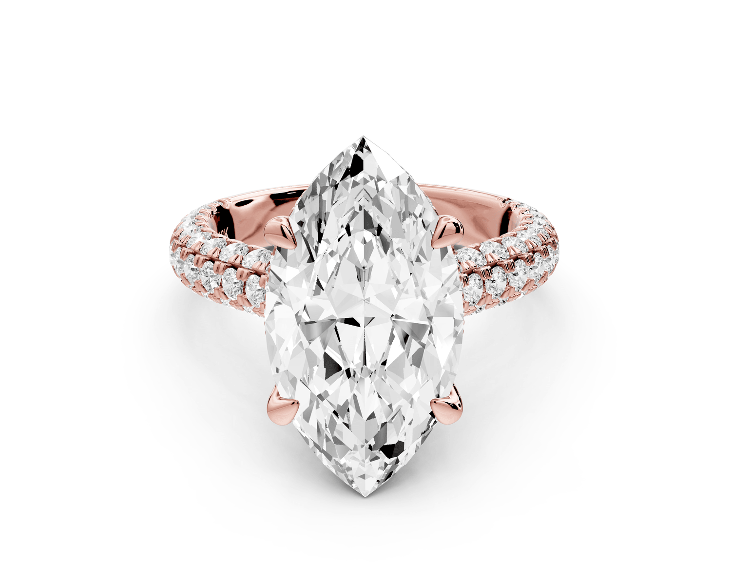 Amoria - 5ct 18k rose gold marquise Diamond Engagement Ring with Pavé Band & Hidden Halo - Mr. Alex Jewelry