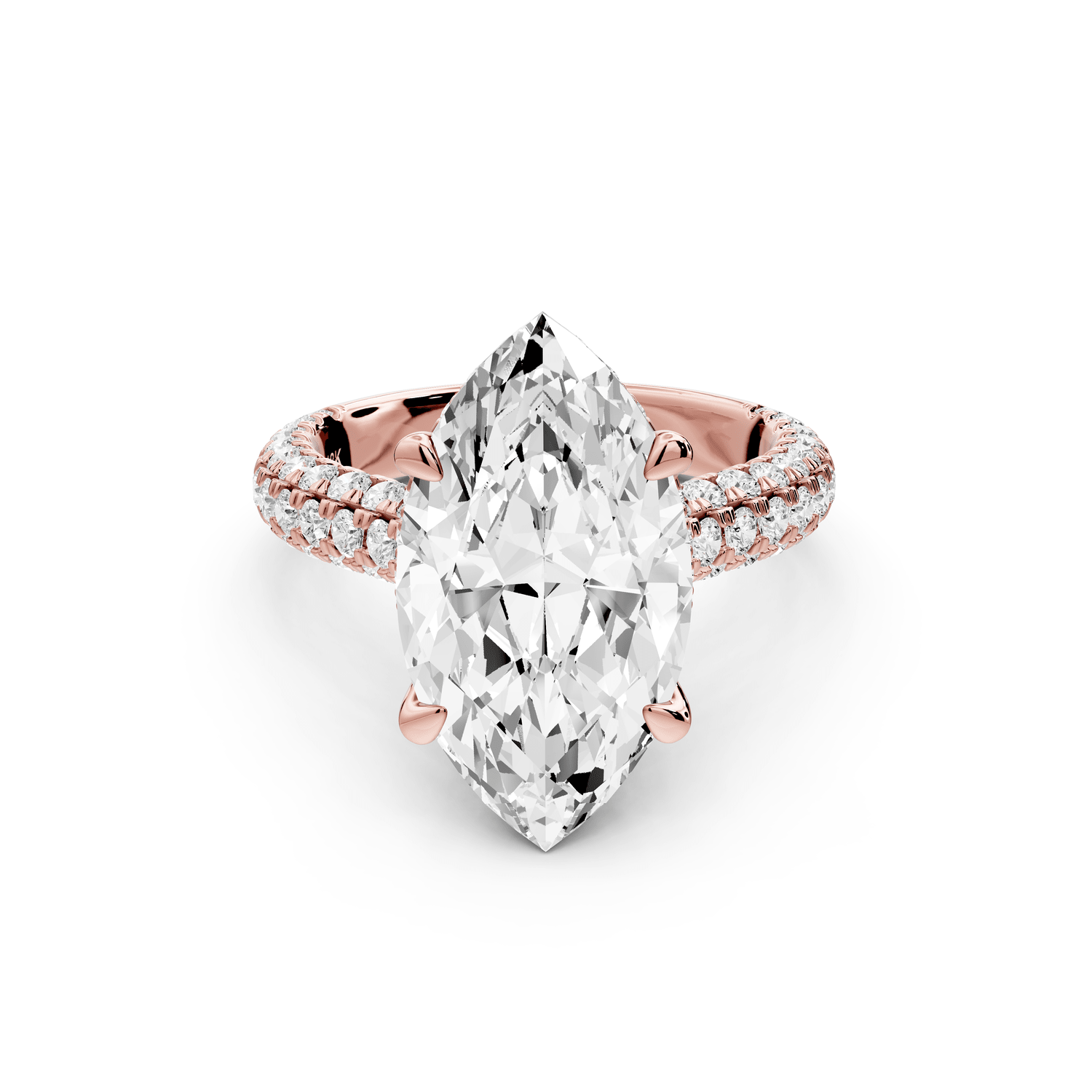 Amoria - 5ct 18k rose gold marquise Diamond Engagement Ring with Pavé Band & Hidden Halo - Mr. Alex Jewelry