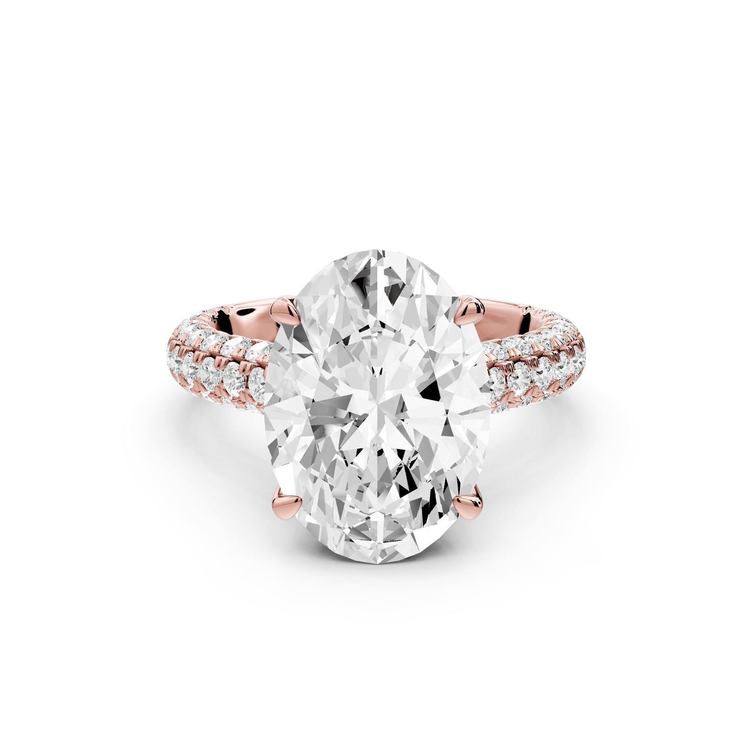 Amoria - 5ct 18k rose gold oval Diamond Engagement Ring with Pavé Band & Hidden Halo - Mr. Alex Jewelry