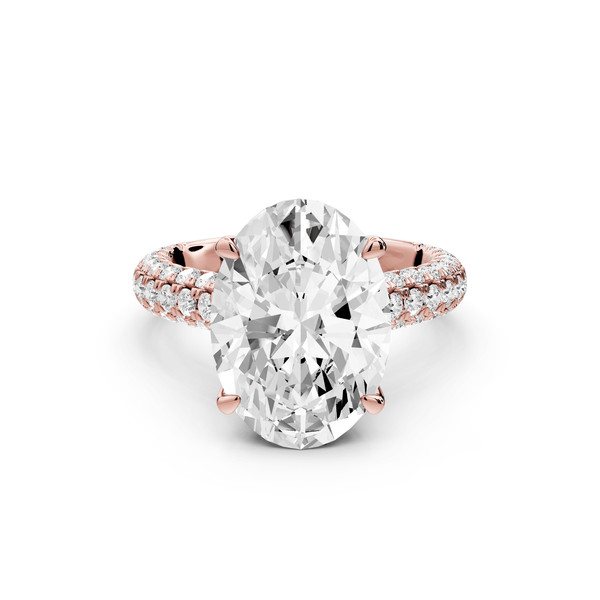 Amoria - 5ct 18k rose gold oval Diamond Engagement Ring with Pavé Band & Hidden Halo - Mr. Alex Jewelry