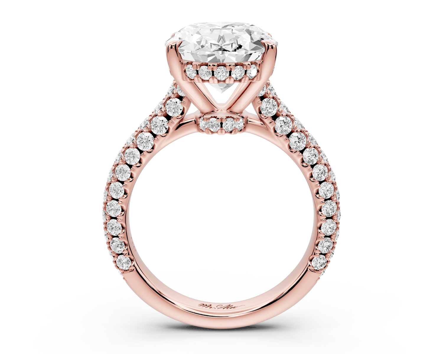 Amoria - 5ct 18k rose gold oval Diamond Engagement Ring with Pavé Band & Hidden Halo - Mr. Alex Jewelry