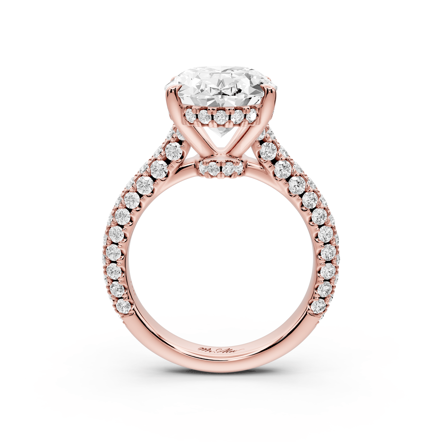 Amoria - 5ct 18k rose gold oval Diamond Engagement Ring with Pavé Band & Hidden Halo - Mr. Alex Jewelry