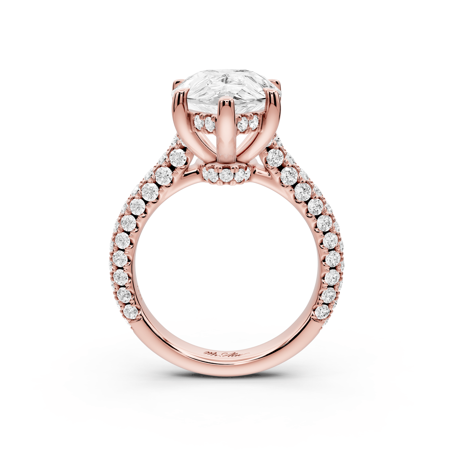 Amoria - 5ct 18k rose gold pear Diamond Engagement Ring with Pavé Band & Hidden Halo - Mr. Alex Jewelry