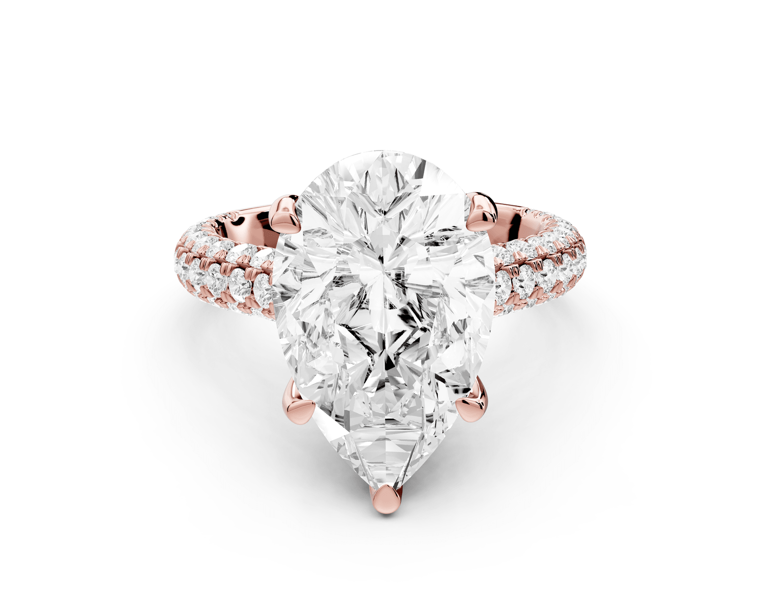 Amoria - 5ct 18k rose gold pear Diamond Engagement Ring with Pavé Band & Hidden Halo - Mr. Alex Jewelry