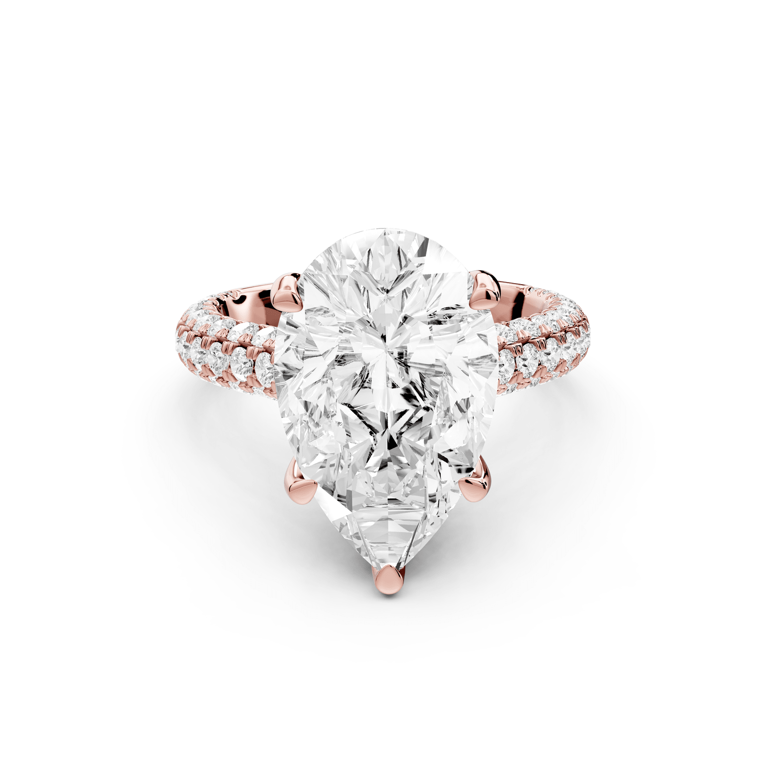 Amoria - 5ct 18k rose gold pear Diamond Engagement Ring with Pavé Band & Hidden Halo - Mr. Alex Jewelry