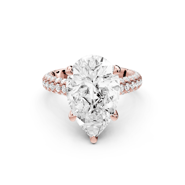 Amoria - 5ct 18k rose gold pear Diamond Engagement Ring with Pavé Band & Hidden Halo - Mr. Alex Jewelry