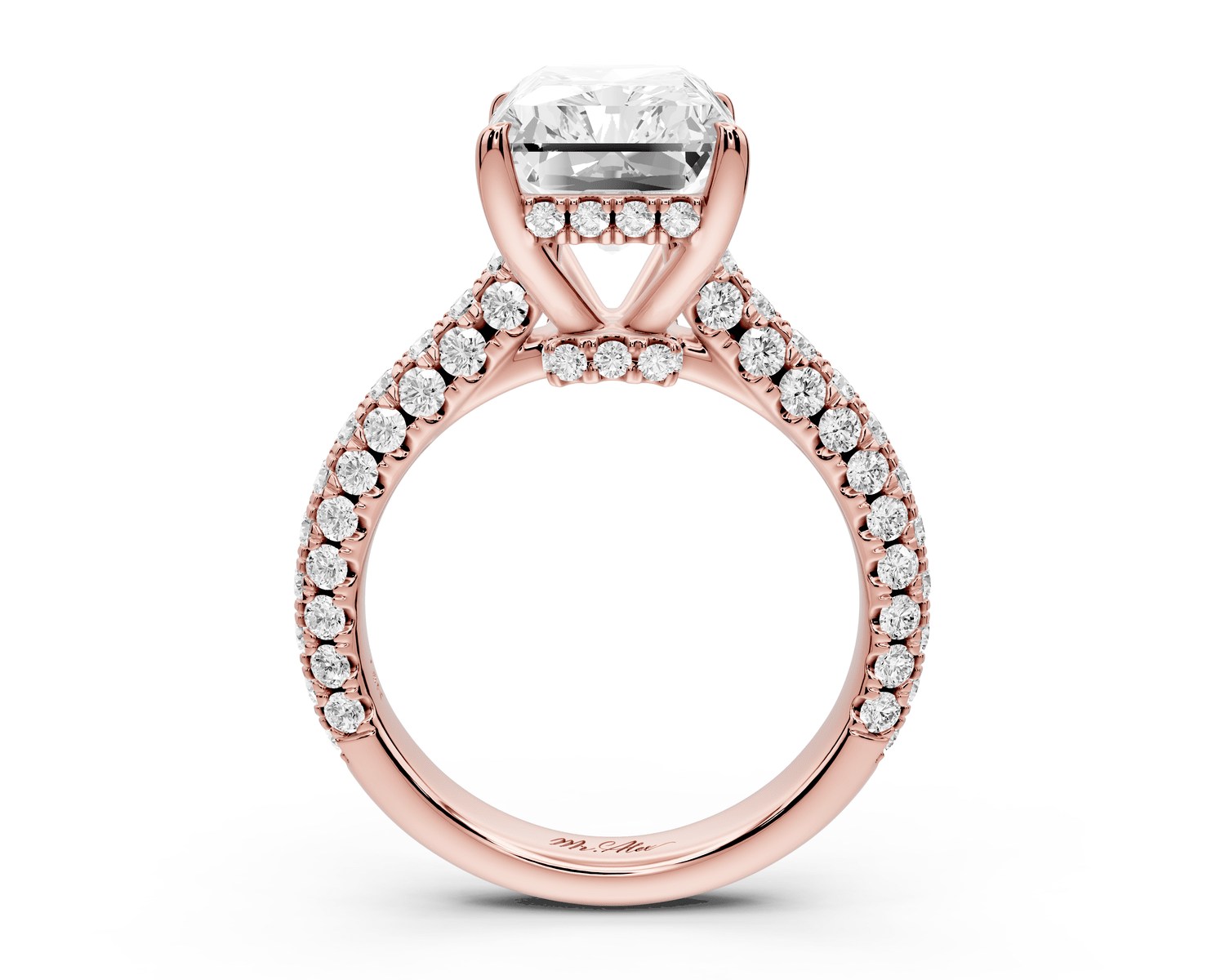 Amoria - 5ct 18k rose gold radiant Diamond Engagement Ring with Pavé Band & Hidden Halo - Mr. Alex Jewelry