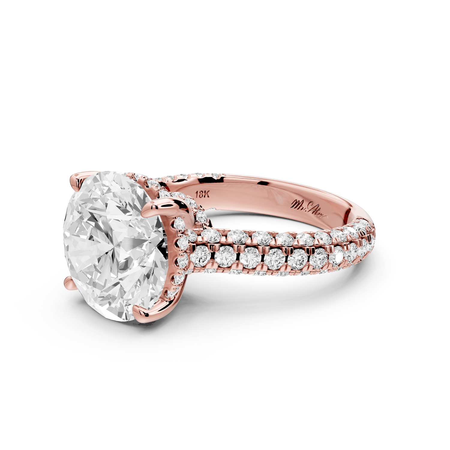 Amoria - 5ct 18k rose gold round Diamond Engagement Ring with Pavé Band & Hidden Halo - Mr. Alex Jewelry