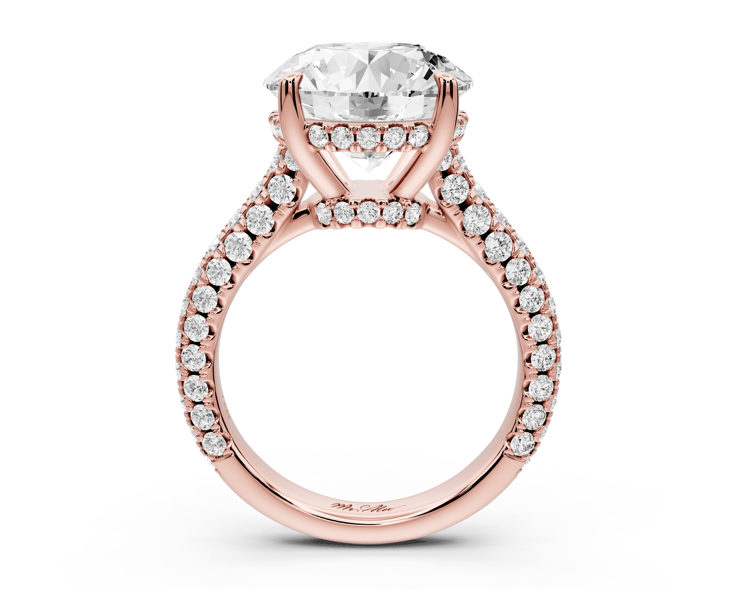 Amoria - 5ct 18k rose gold round Diamond Engagement Ring with Pavé Band & Hidden Halo - Mr. Alex Jewelry