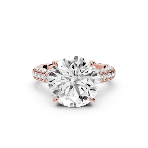 Amoria - 5ct 18k rose gold round Diamond Engagement Ring with Pavé Band & Hidden Halo - Mr. Alex Jewelry