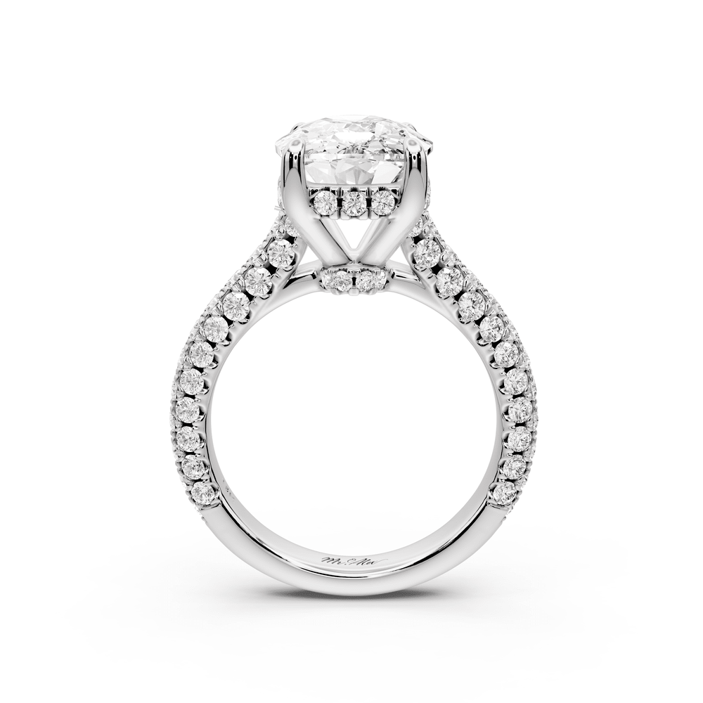 Amoria - 5ct 18k white gold ecushion Diamond Engagement Ring with Pavé Band & Hidden Halo - Mr. Alex Jewelry