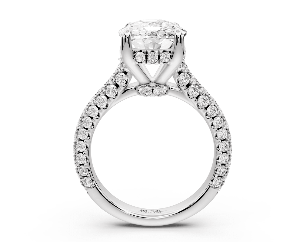 Amoria - 5ct 18k white gold ecushion Diamond Engagement Ring with Pavé Band & Hidden Halo - Mr. Alex Jewelry
