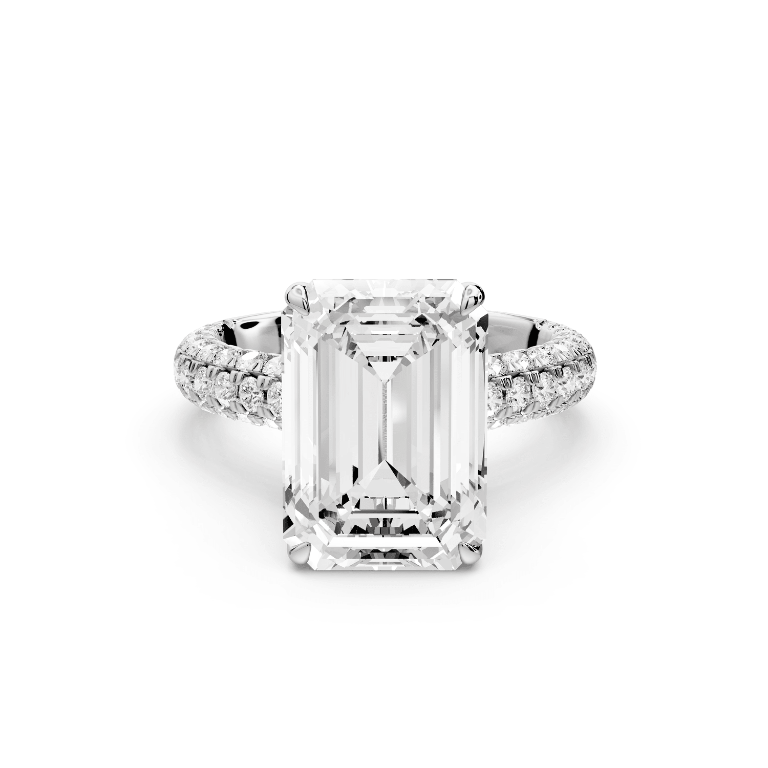 Amoria - 5ct 18k white gold emerald Diamond Engagement Ring with Pavé Band & Hidden Halo - Mr. Alex Jewelry