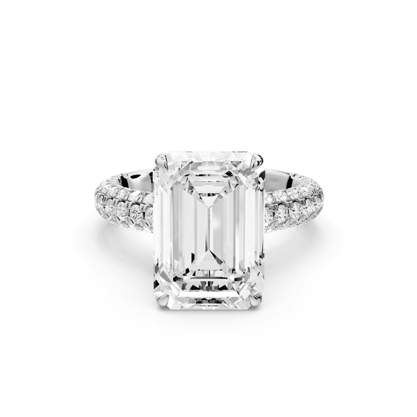 Amoria - 5ct 18k white gold emerald Diamond Engagement Ring with Pavé Band & Hidden Halo - Mr. Alex Jewelry