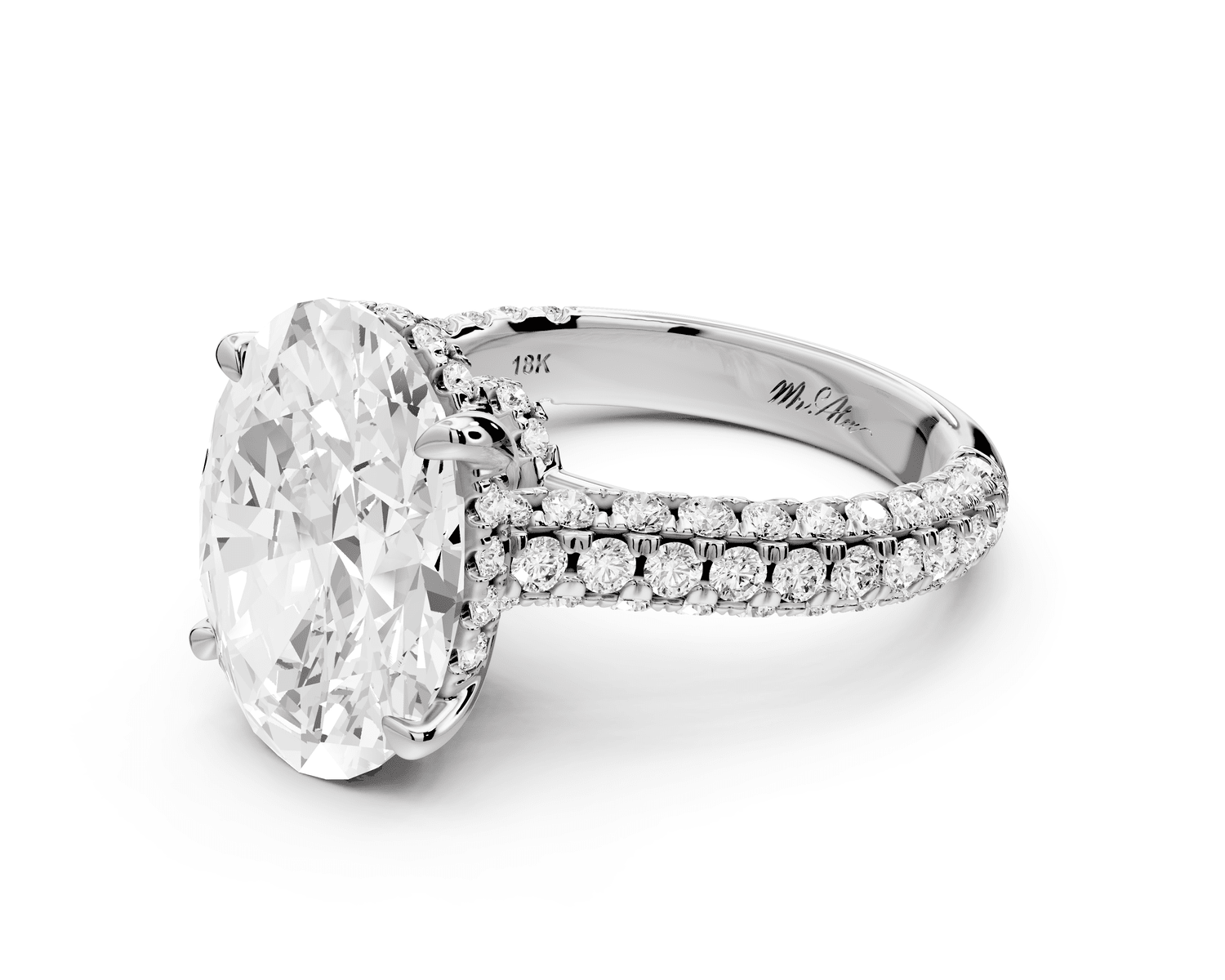 Amoria - 5ct 18k white gold oval Diamond Engagement Ring with Pavé Band & Hidden Halo - Mr. Alex Jewelry