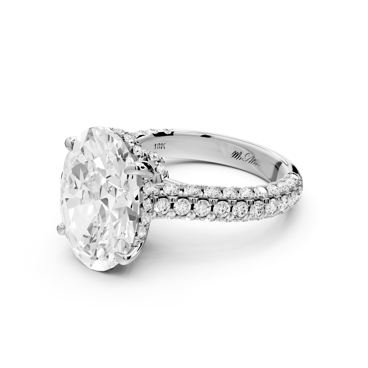 Amoria - 5ct 18k white gold oval Diamond Engagement Ring with Pavé Band & Hidden Halo - Mr. Alex Jewelry