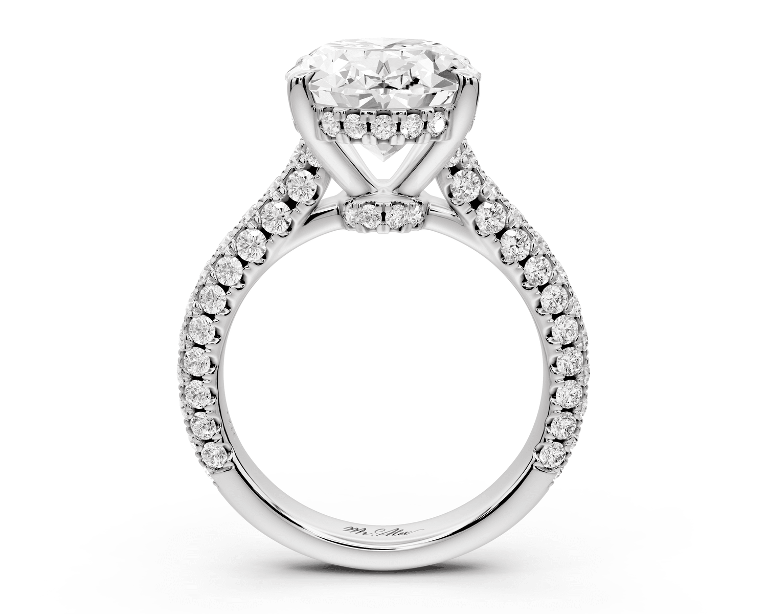 Amoria - 5ct 18k white gold oval Diamond Engagement Ring with Pavé Band & Hidden Halo - Mr. Alex Jewelry