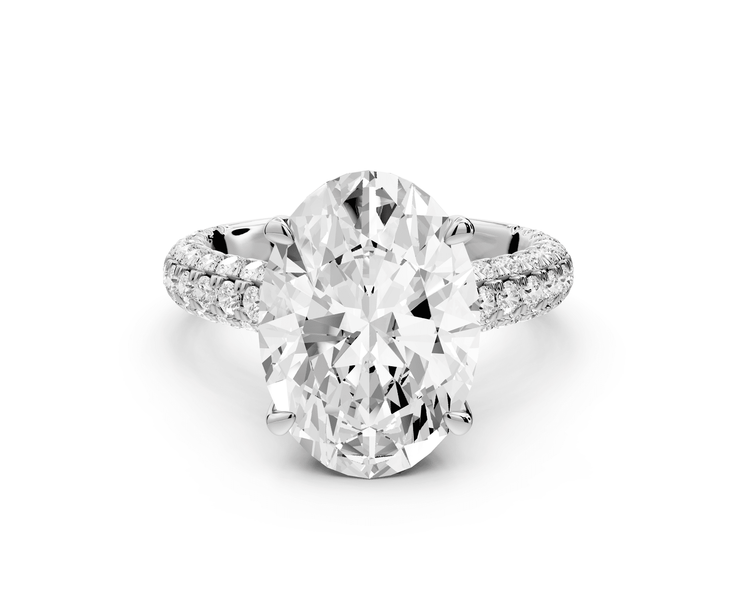Amoria - 5ct 18k white gold oval Diamond Engagement Ring with Pavé Band & Hidden Halo - Mr. Alex Jewelry