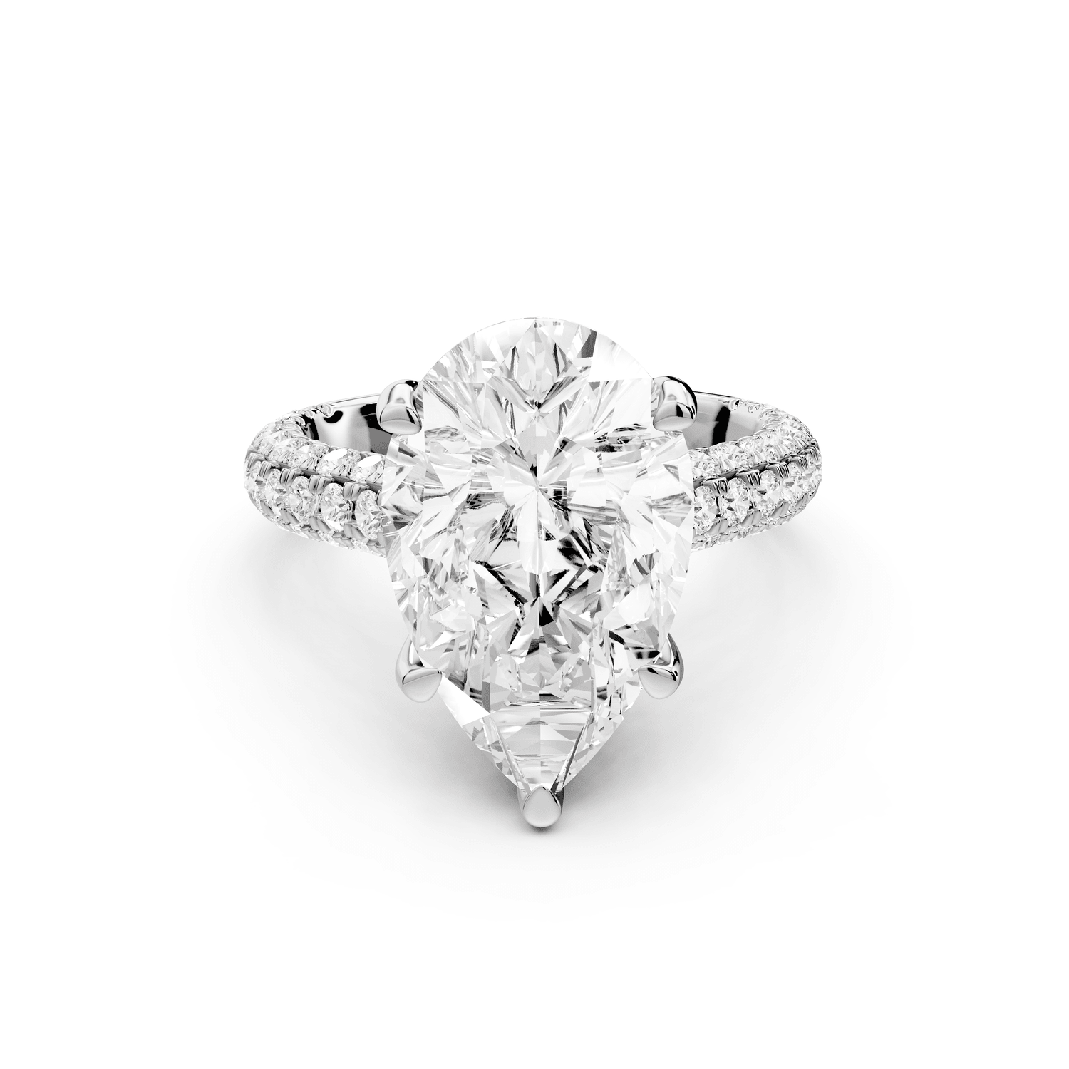 Amoria - 5ct 18k white gold pear Diamond Engagement Ring with Pavé Band & Hidden Halo - Mr. Alex Jewelry