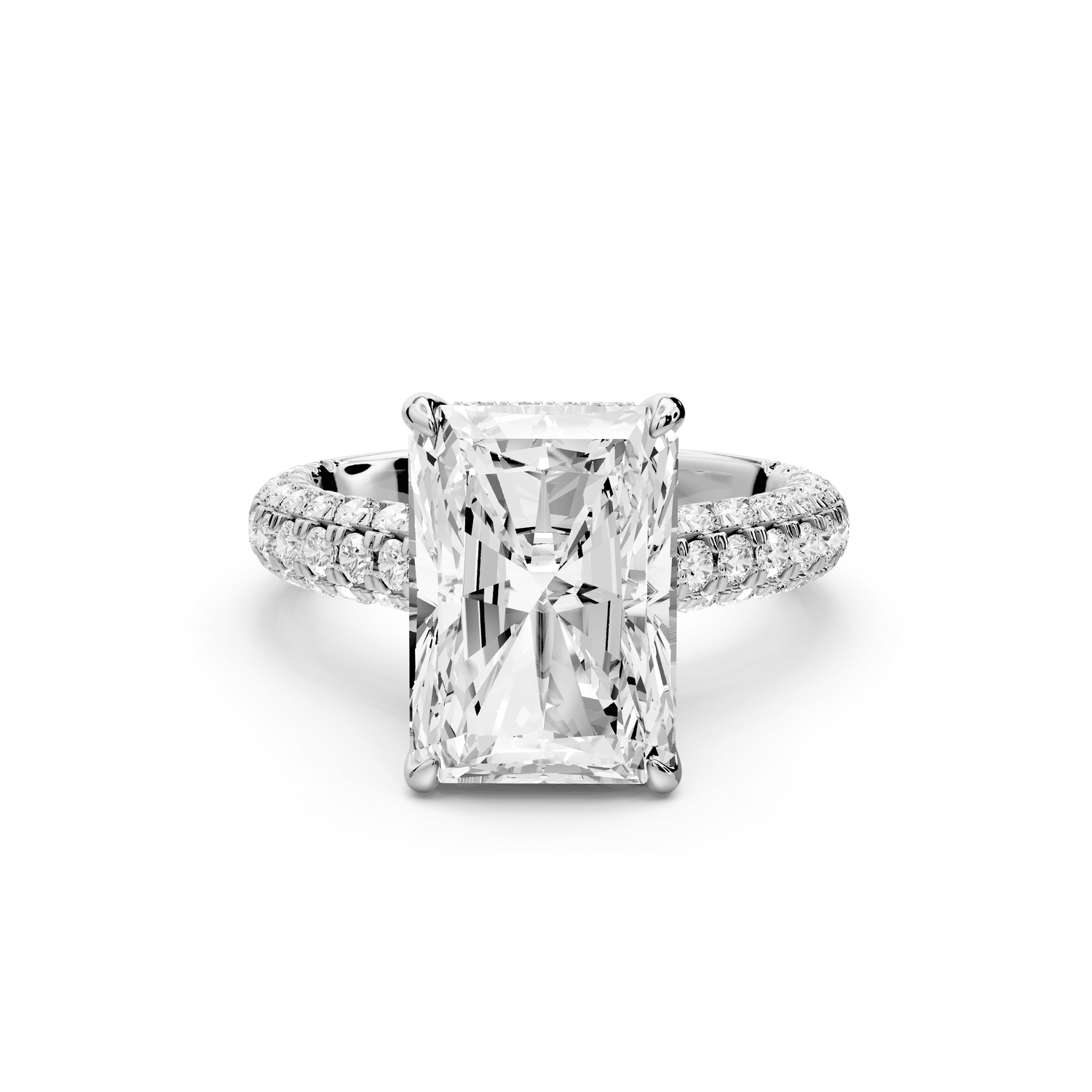 Amoria - 5ct 18k white gold radiant Diamond Engagement Ring with Pavé Band & Hidden Halo - Mr. Alex Jewelry