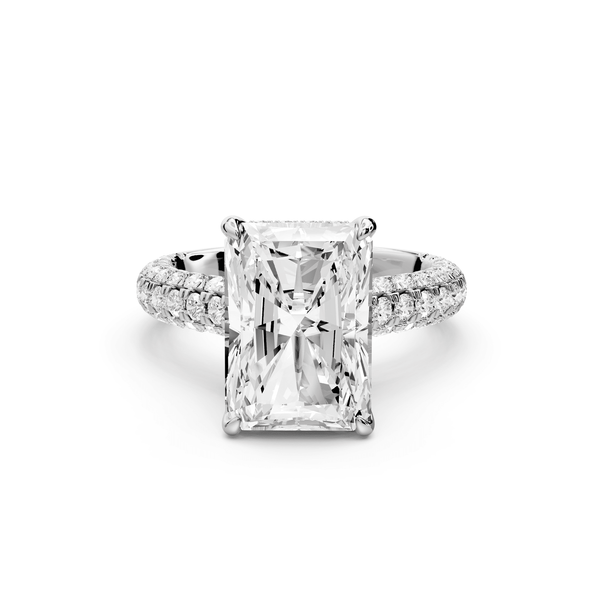 Amoria - 5ct 18k white gold radiant Diamond Engagement Ring with Pavé Band & Hidden Halo - Mr. Alex Jewelry