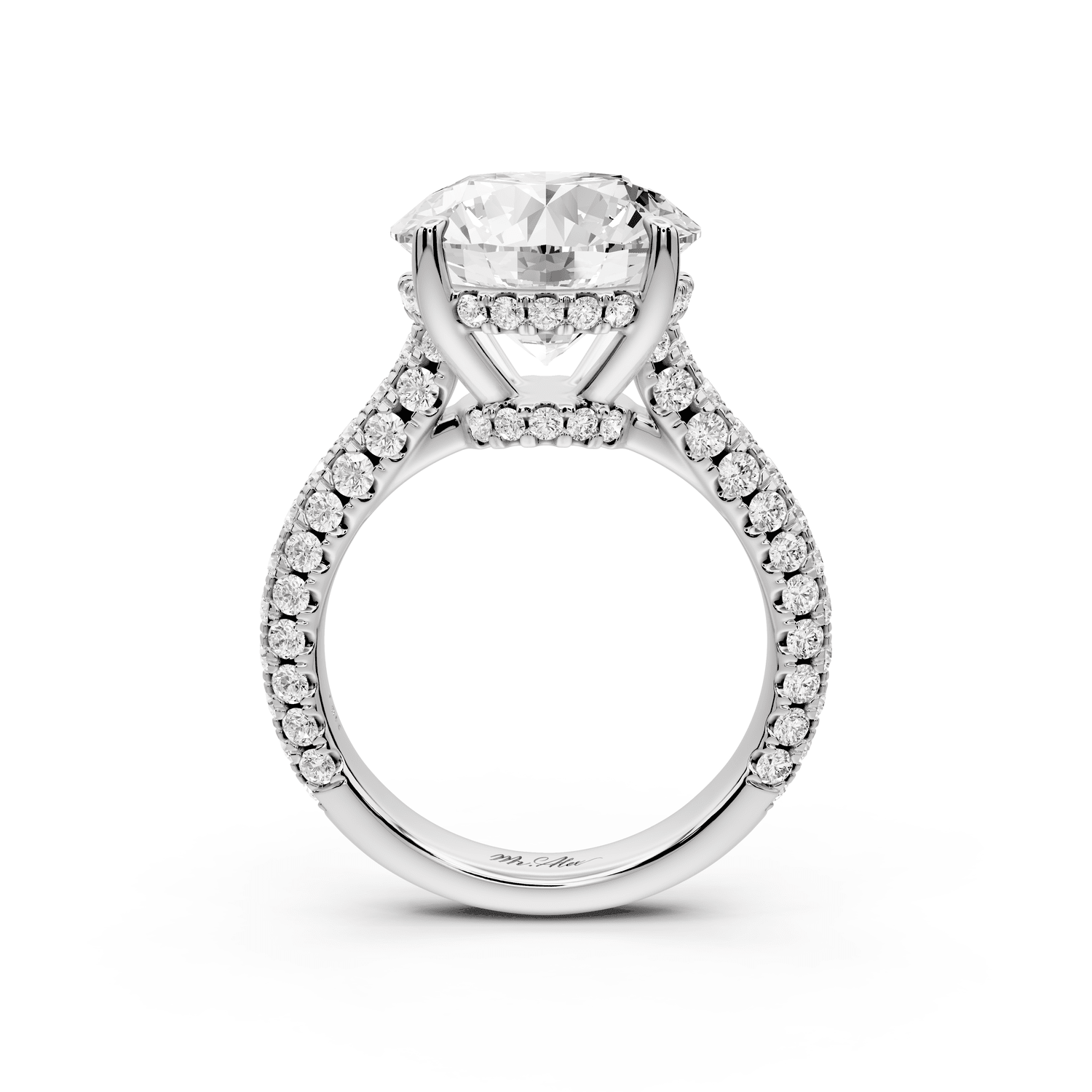 Amoria - 5ct 18k white gold round Diamond Engagement Ring with Pavé Band & Hidden Halo - Mr. Alex Jewelry