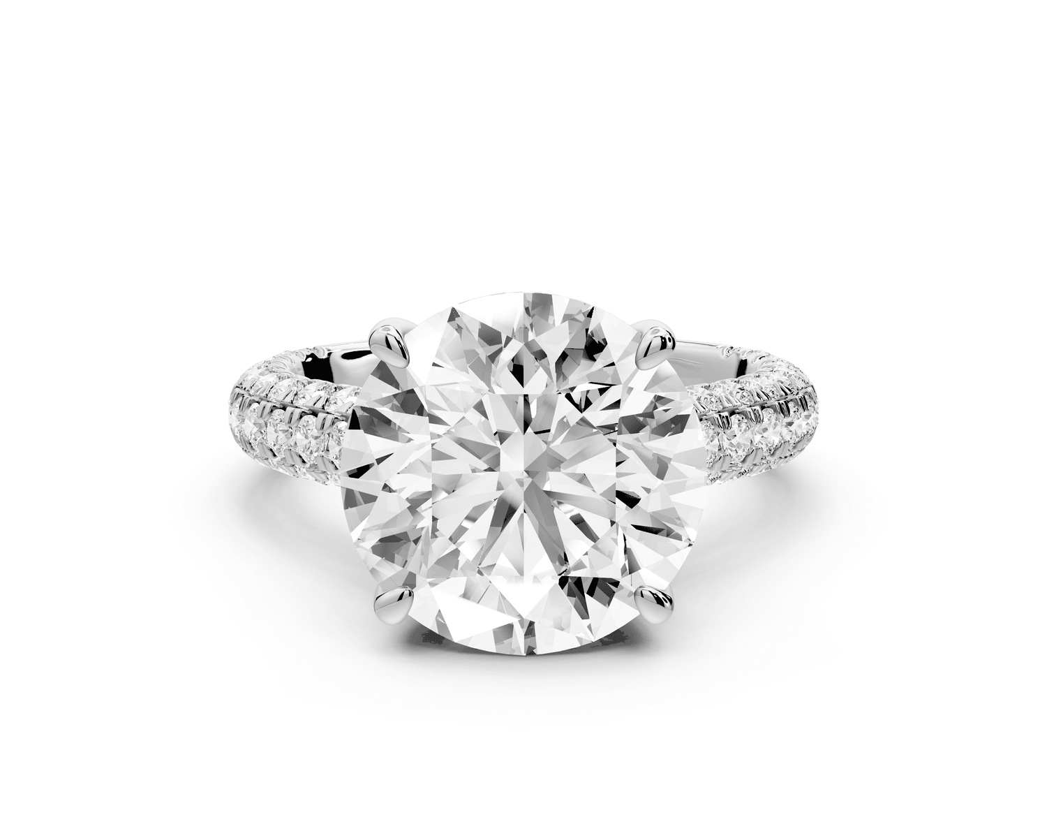 Amoria - 5ct 18k white gold round Diamond Engagement Ring with Pavé Band & Hidden Halo - Mr. Alex Jewelry
