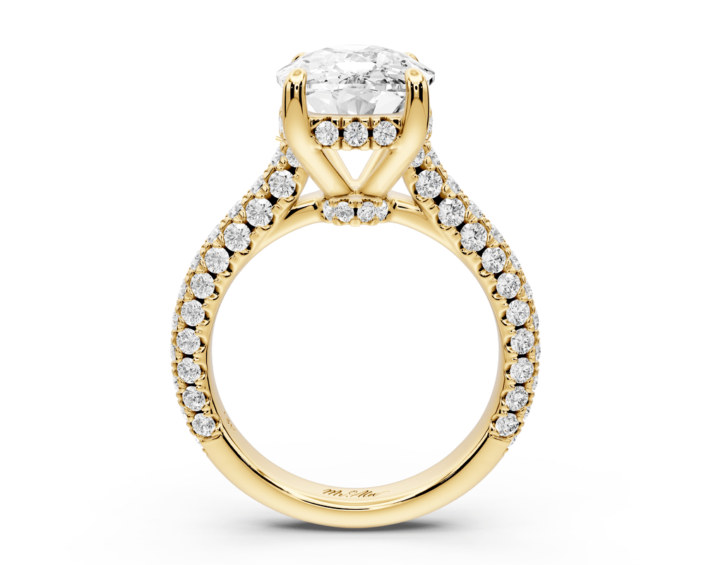 Amoria - 5ct 18k yellow gold ecushion Diamond Engagement Ring with Pavé Band & Hidden Halo - Mr. Alex Jewelry