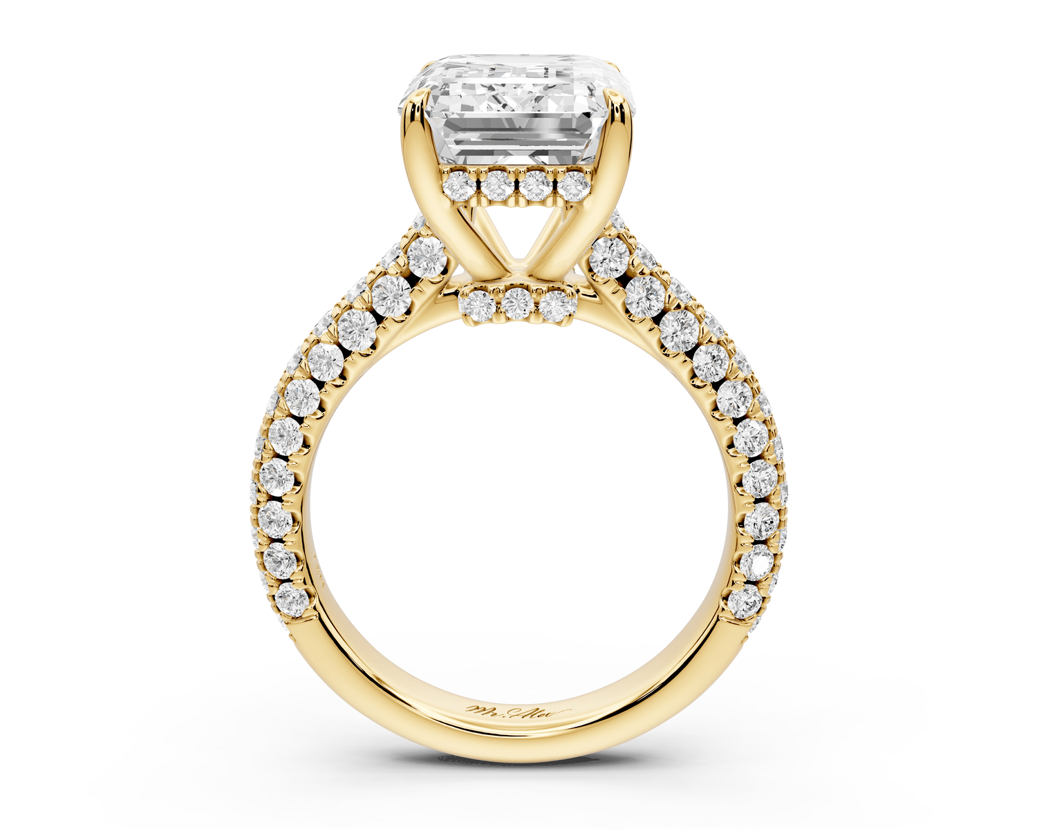 Amoria - 5ct 18k yellow gold emerald Diamond Engagement Ring with Pavé Band & Hidden Halo - Mr. Alex Jewelry