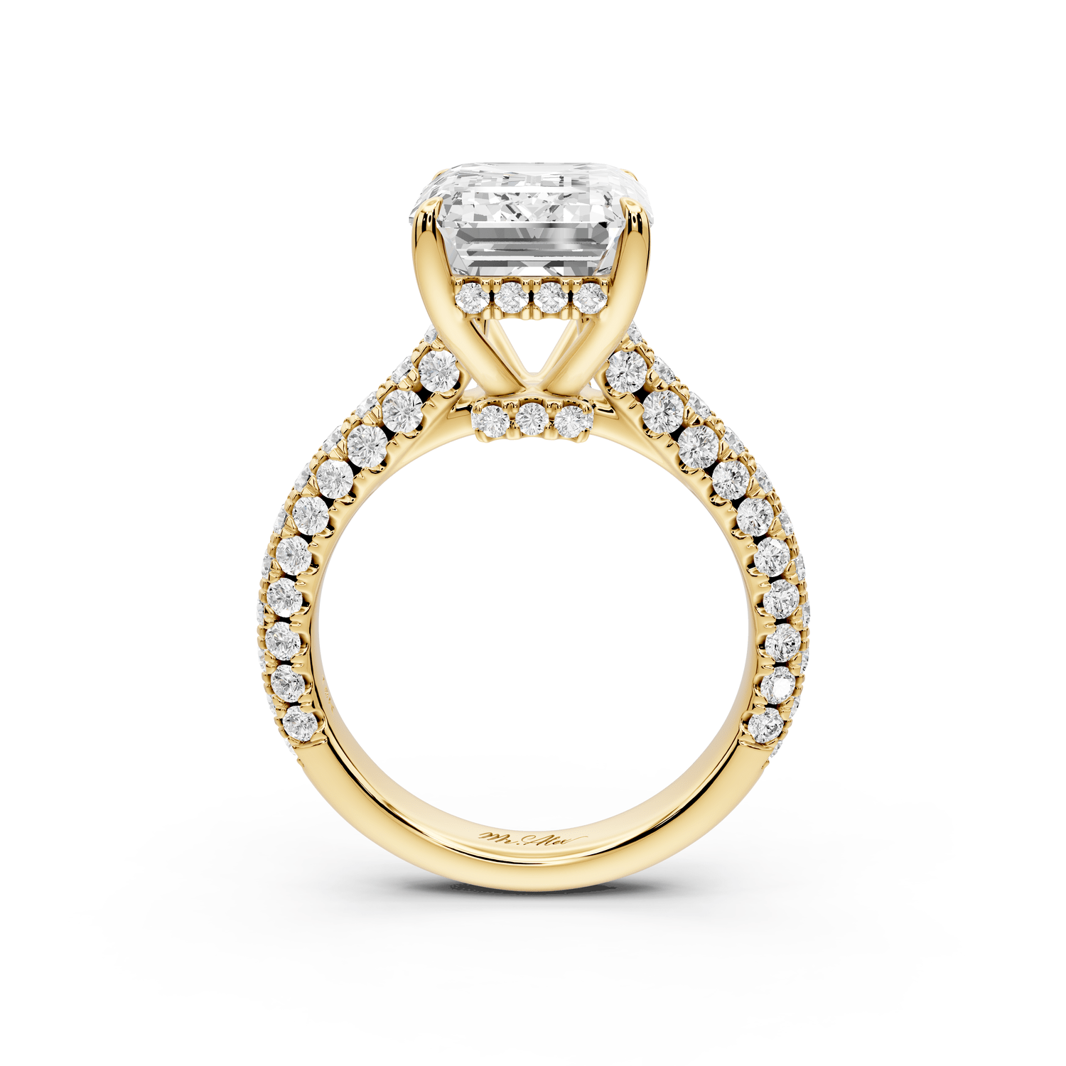 Amoria - 5ct 18k yellow gold emerald Diamond Engagement Ring with Pavé Band & Hidden Halo - Mr. Alex Jewelry