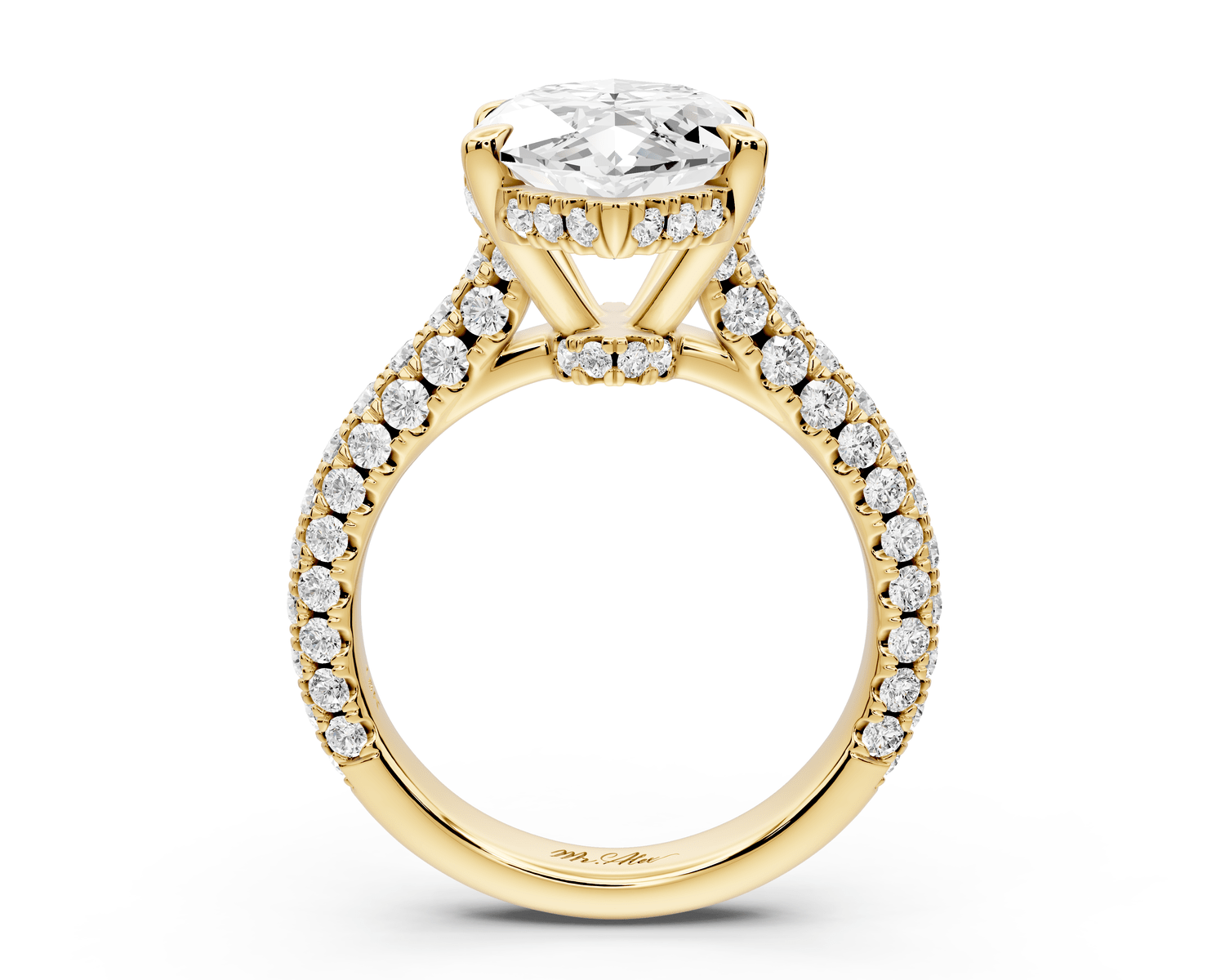 Amoria - 5ct 18k yellow gold marquise Diamond Engagement Ring with Pavé Band & Hidden Halo - Mr. Alex Jewelry