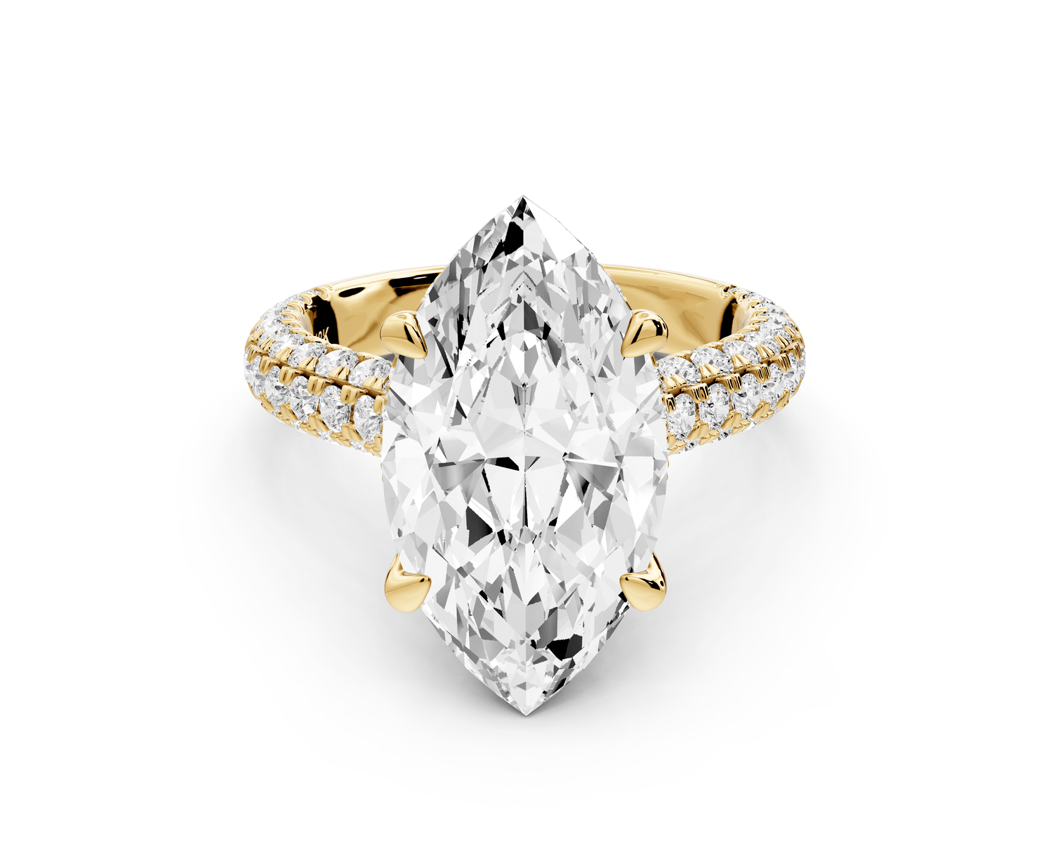 Amoria - 5ct 18k yellow gold marquise Diamond Engagement Ring with Pavé Band & Hidden Halo - Mr. Alex Jewelry