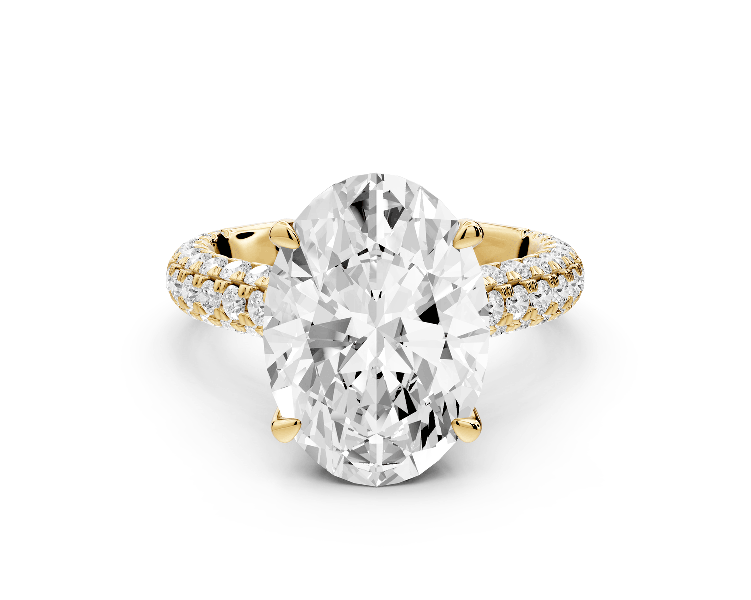 Amoria - 5ct 18k yellow gold oval Diamond Engagement Ring with Pavé Band & Hidden Halo - Mr. Alex Jewelry