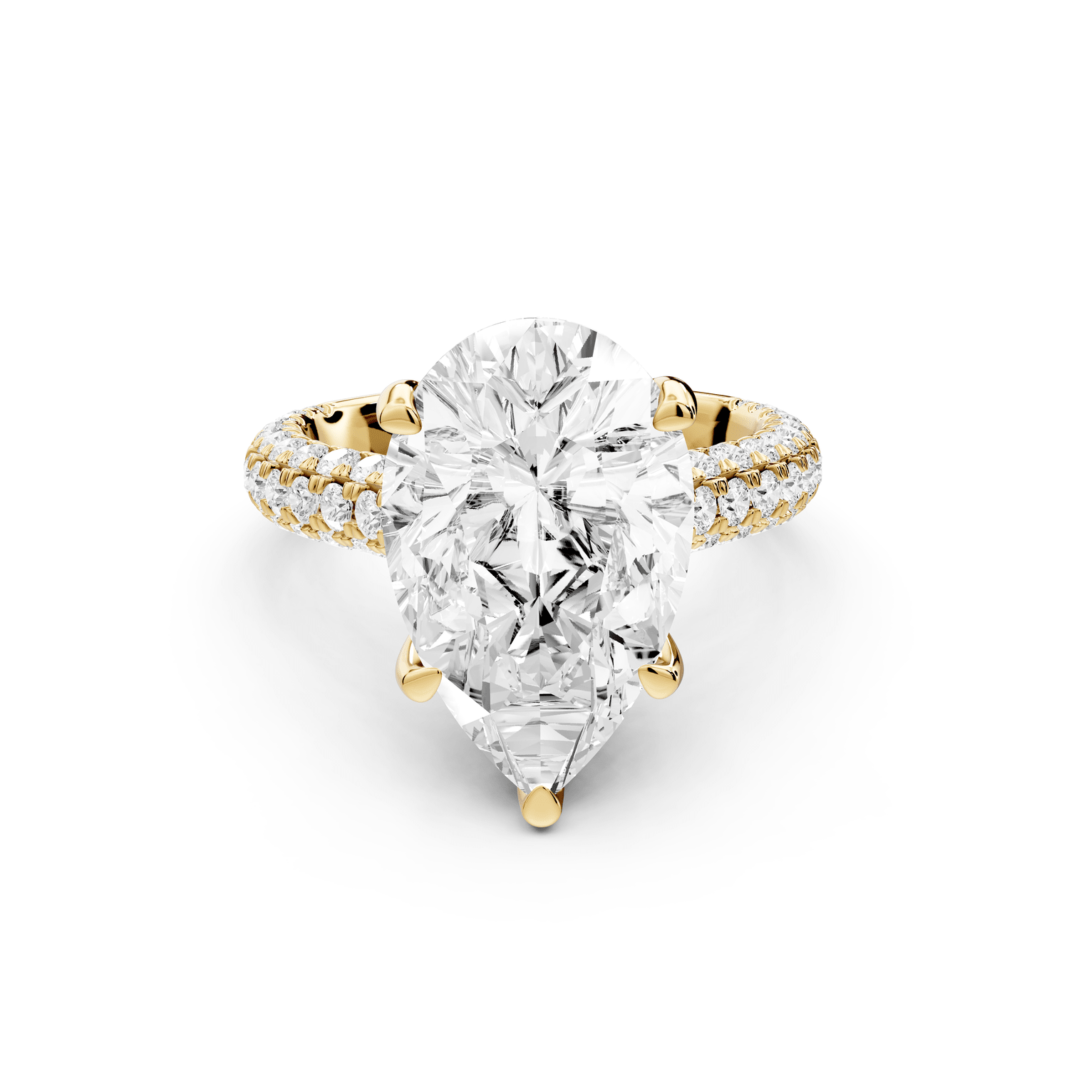 Amoria - 5ct 18k yellow gold pear Diamond Engagement Ring with Pavé Band & Hidden Halo - Mr. Alex Jewelry