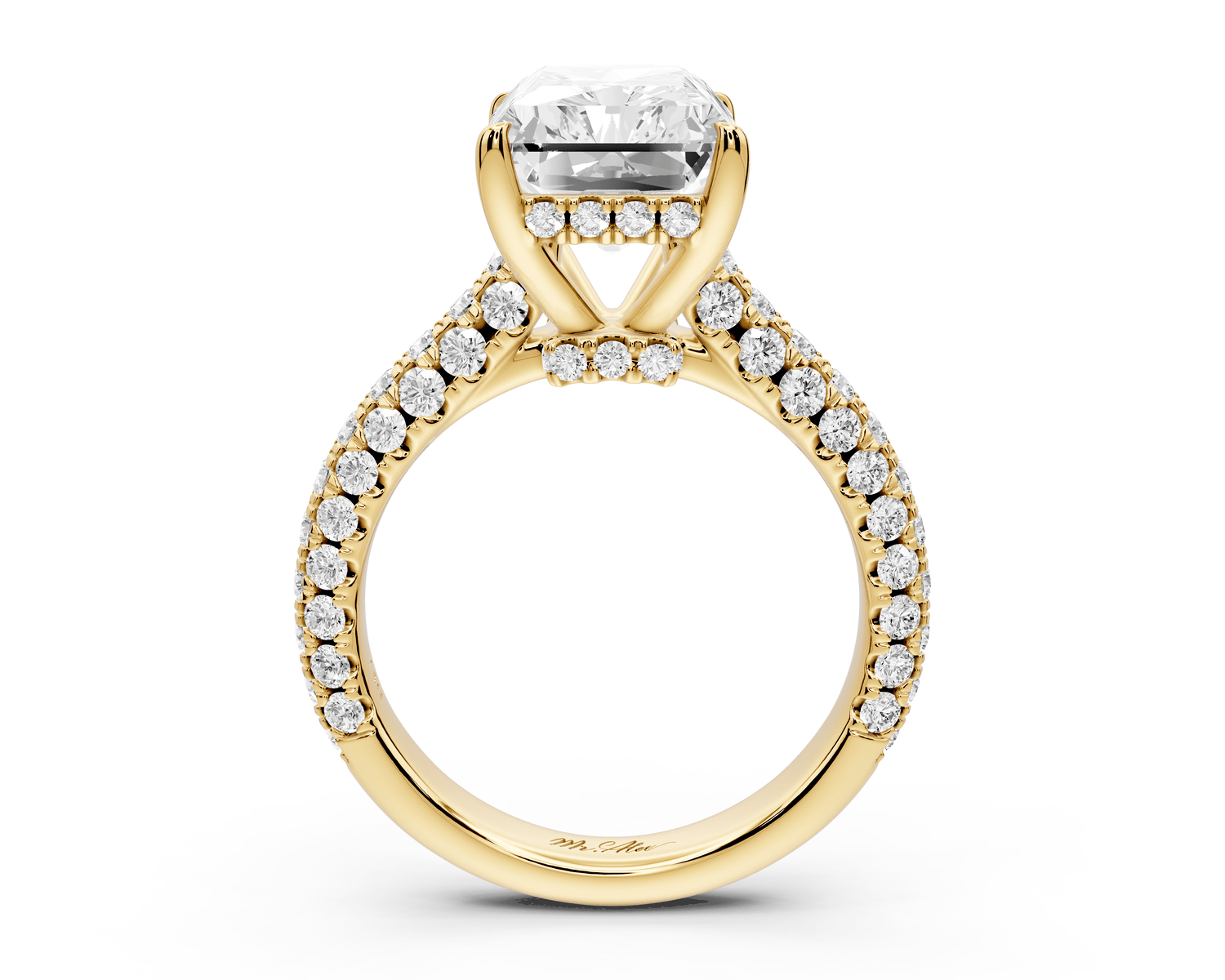 Amoria - 5ct 18k yellow gold radiant Diamond Engagement Ring with Pavé Band & Hidden Halo - Mr. Alex Jewelry